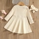 thumbnail image 4 of Odeerbi Niñas Punto Canalé A-Línea Vestido Primavera Algodón Cuello Redondo Botón Color Sólido Manga Larga Vestido, 4 of 6