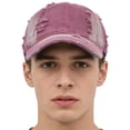 thumbnail image 6 of Women's Distressed Denim Baseball Cap, Washable Cotton Cap, Trendy American Style Dad Hat for Women, Y2K Fashion Casual Daily Wear Outdoor Cap Hot Pink, 6 of 7