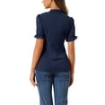 thumbnail image 3 of Unique Bargains Women's Bow Tie Neck Office Elegant Short Sleeve Blouse Top M Dark Blue, 3 of 6