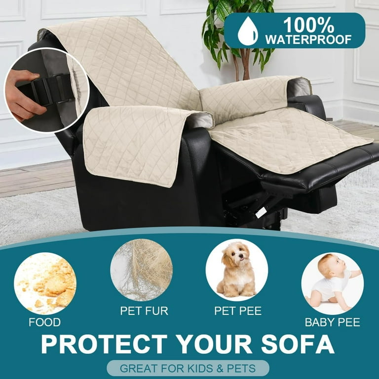 100 Waterproof Recliner Covers 22 Non Slip Power Lift Recliner Slipcovers with Side Pockets for Elderly Kids Pets Dog and Cat Ivory