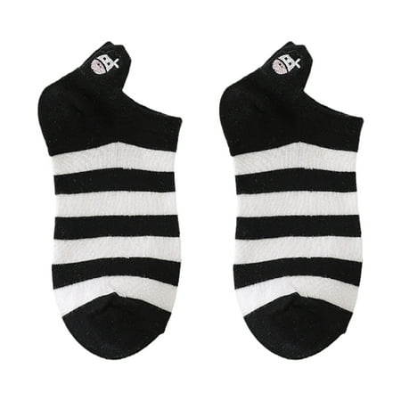 

ZENTREE Women Summer Low Cut Short Boat Socks Harajuku Cartoon Milk Cow Pattern Striped Printed Animal Embroidery Heel Tab Invisible Anklet Hosiery