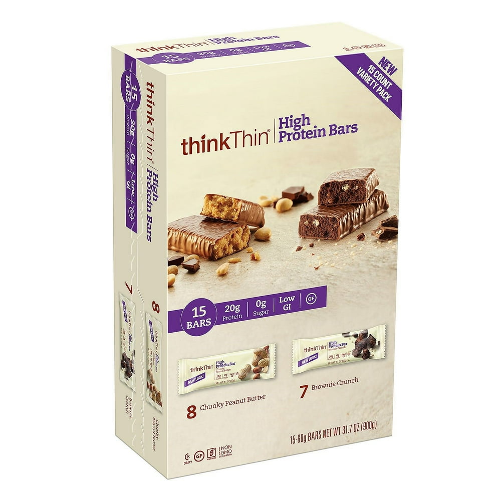 thinkThin High Protein Bar, Multi Pack Chunky PB & Brownie Crunch, 2.1
