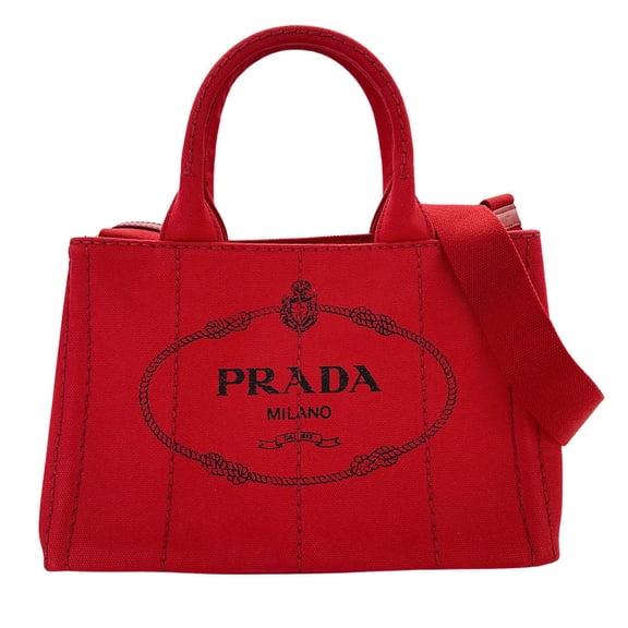 Pre-Owned Prada Women's Canapa Canvas Handbag (1BG439), a stylish and casual 2-way shoulder bag.