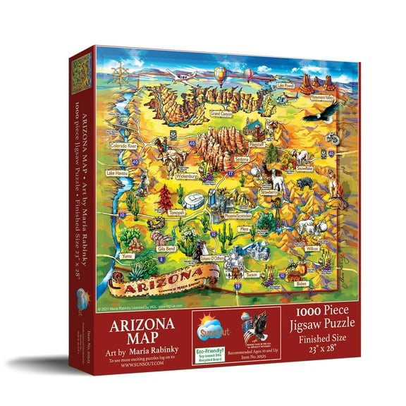 SUNSOUT INC - Arizona Map - 1000 pc Jigsaw Puzzle by Artist: Maria Rabinky - Finished Size 23" x 28" - MPN# 20525