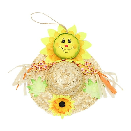 

Heiheiup Halloween Pendant Sun Flower And Grass Hat Decoration Garden Wind Rice Straw Hat Halloween Decorations Clear Crystal Beaded Curtain