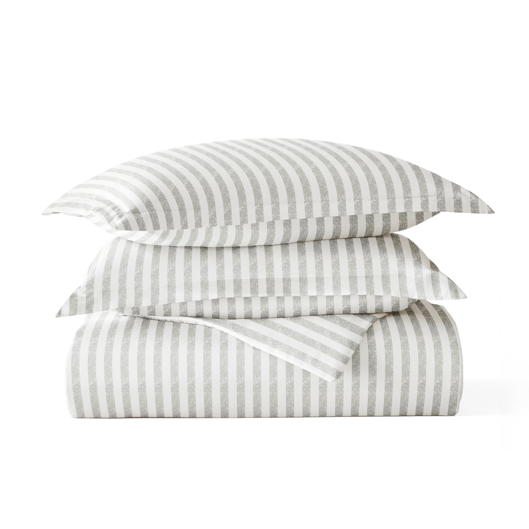 Noble Linens Light Gray Puffed Rugged Stripes Duvet Set 3-Piece Duvet Cover Set, King/Cal King