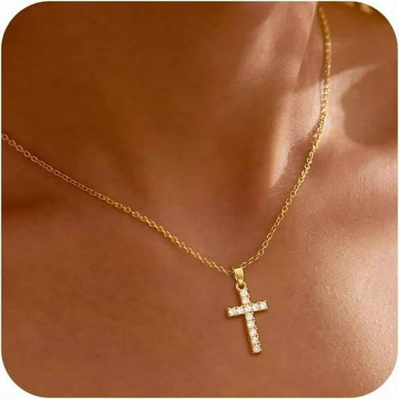 Cross Necklace for Women 14K Gold/Silver Plated Cross Necklace Trendy Cross Pendant Necklaces Small Cross Charm Necklaces Simple Cute Choker Minimalist Daily Religious Jewelry Gift for Women[u611]