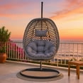 thumbnail image 4 of SUDICA Outdoor Hanging Rattan Egg Chair with Stand, Gray Wicker Swing Chair with Cushion for Balcony or Garden, 4 of 8