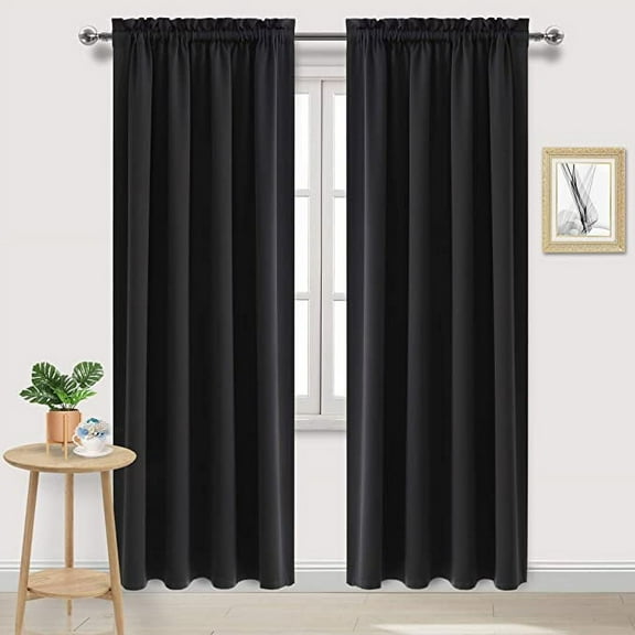 Amay Rod Pocket Curtain Panel Black 150 Inch Wide by 108 Inch Long-1 Panel