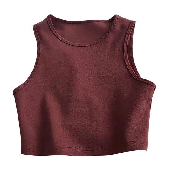 Htigea Crop Tank Top for Women Sleeveless Round Neck Tanks Solid Color Summer Fitted Short Tees Wine M