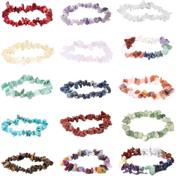 15 Pieces Irregular Crystal Chip Bracelets Set