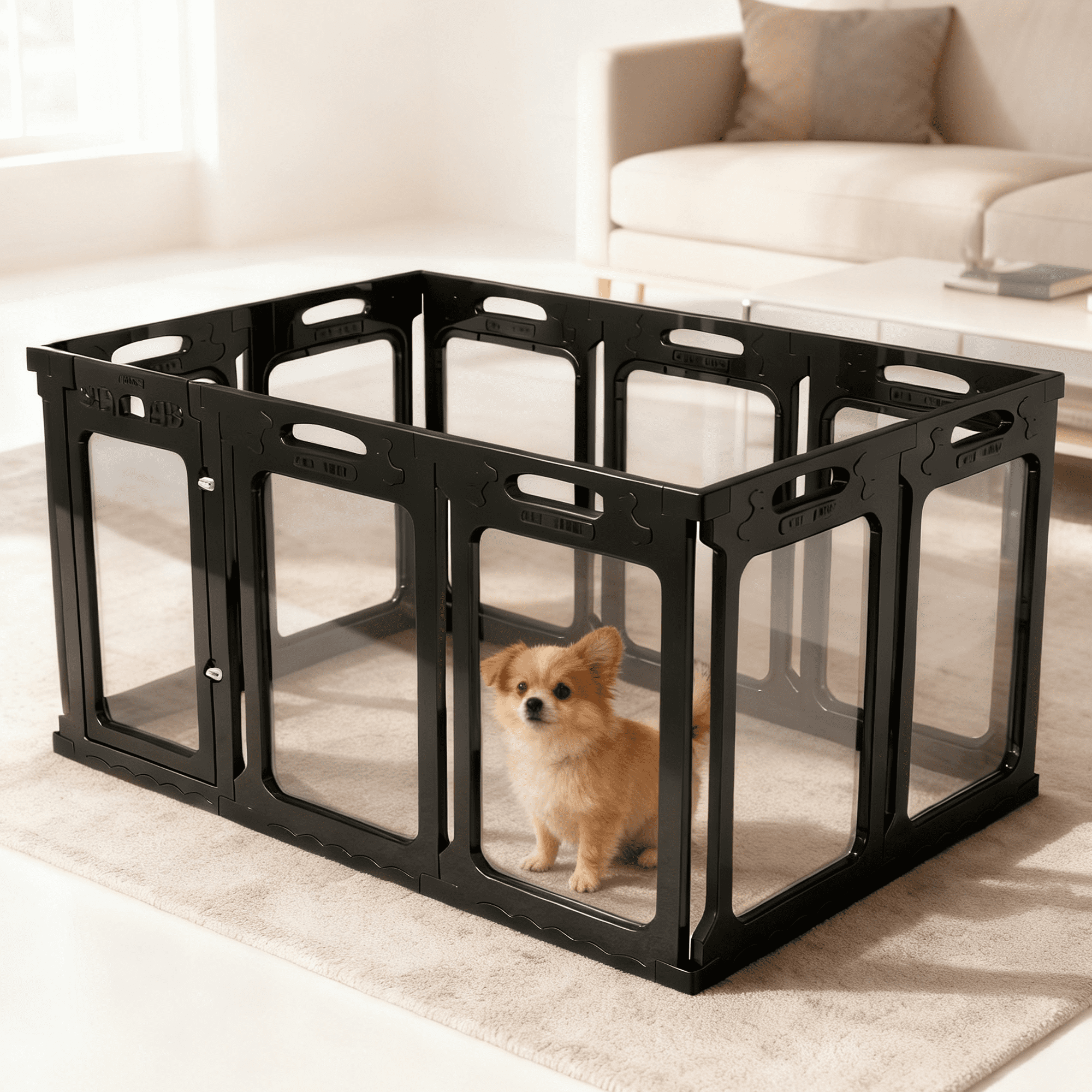 Qoility Clear Dog Playpen with Door - Height 24 Inch, 10 Panels - Reduces Indoor Puppy/Small Dog Anxiety, White