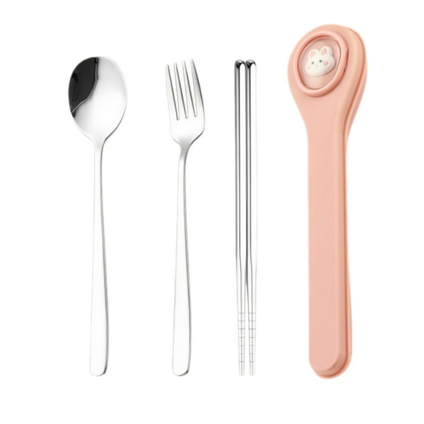 Pisexur Batería de cocina Lindo juego de cubiertos de acero inoxidable, palillos, cuchara y tenedor, estuche portátil para cubiertos para estudiantes, juego de cubier para la cocina del hogar