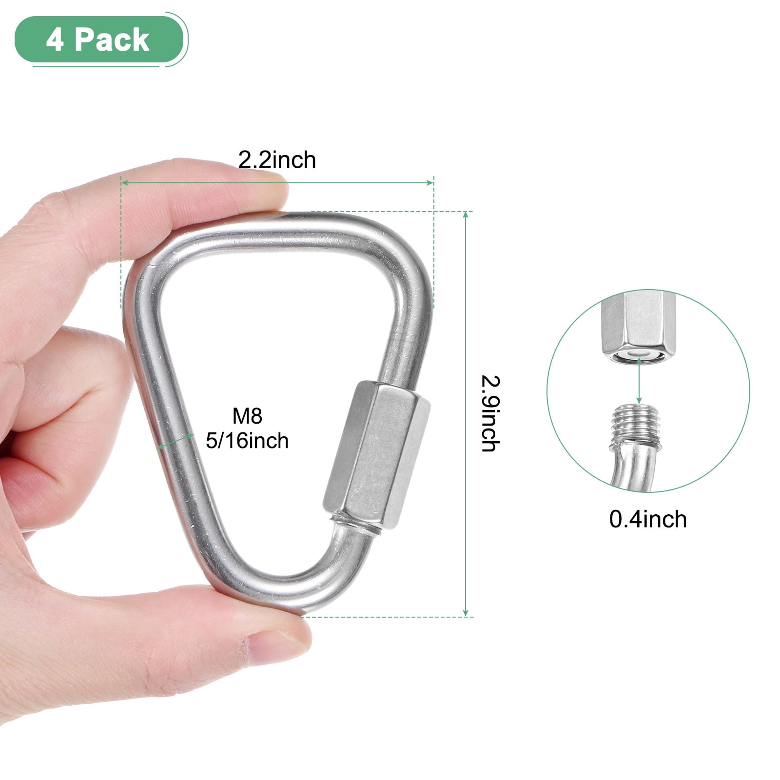 4-Pack Quick Chain Link Connector, M8 5/16" 304 Stainless Steel Triangle Locking Repair Chain Links for Swing/Camping/Hiking/Backpack, Twist Key Ring Screw Chain Link [Silver]