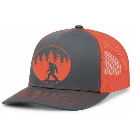 Heritage Pride Mens Hunting Hat Scenic Woods Bigfoot Outdoors Mesh Back Trucker Hat, Charcoal/Neon Orange