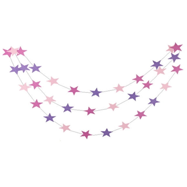 Nvzi Paquete de 5 guirnaldas de estrellas brillantes de 13 pies para decoración, banderines colgantes brillantes, bodas, cumpleaños, festivales, fiestas, color rosa y morado