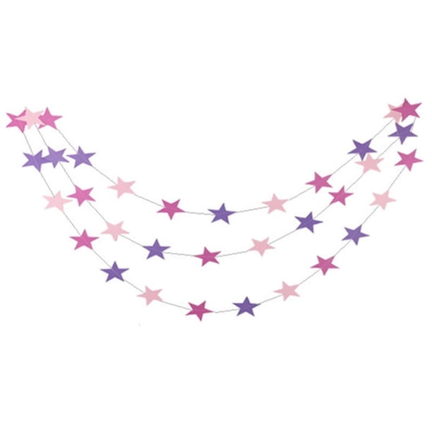Nvzi Paquete de 5 guirnaldas de estrellas brillantes de 13 pies para decoración, banderines colgantes brillantes, bodas, cumpleaños, festivales, fiestas, color rosa y morado