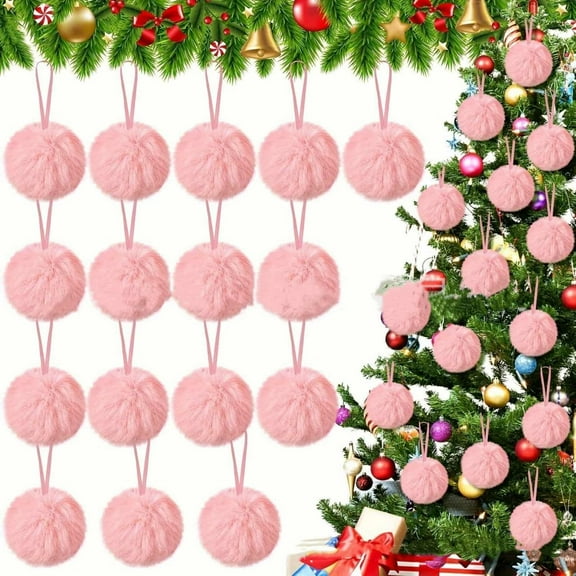 Christmas Tree Decorations, 3.15" Pink Furry Christmas Ornaments, Soft P Hanging Balls for Xmas Tree, Holiday Party, Baby Shower, Kids Room, Wedding, Indoor Home Festive Decorations