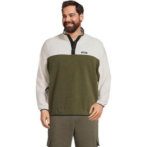Lands' End Men's Heritage Fleece Snap Neck Pullover, Forest Moss/Light Stone