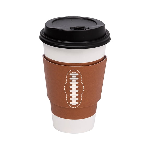 Fun Express 16 oz. Football Disposable Paper Coffee Cups with Lids & Sleeves - 12 Count
