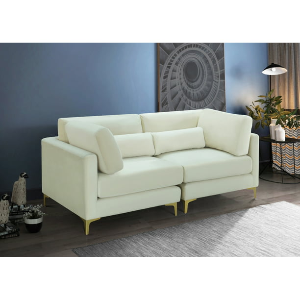 Contemporary Cream Velvet Modular Sofa, Cream Velvet Sofa With Gold Legs