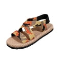 thumbnail image 2 of HTHLVMD Summer Ethnic Print Strappy Sandals, Women's Flat Sandals Comfortable Open Toe Rubber Thong Cushion Easy to Clean for Women Indoor Outdoor Vacation, Saffron 9.5, 2 of 4