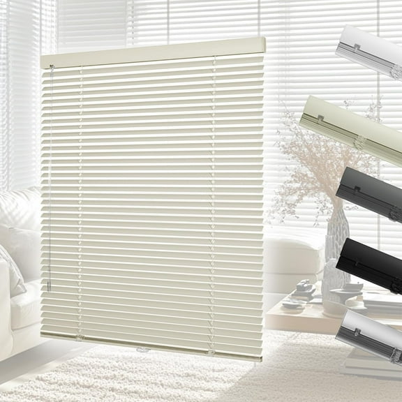 EnjinZZ Cordless Aluminum Mini Blinds for Windows 1" Slat Blackout Horizontal Blinds Waterproof Anti-UV Room Darkening Blinds for Office Home, Beige, 70" W x 78" H