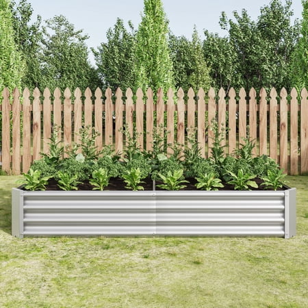 Gearwell Raised Garden Bed, 6 x 3 x 1 ft Silver Metal Rectangle Planter Box, Outdoor Vegetable Bed for Plants Flowers Herbs, Backyard Patio Raised Garden Growing Area
