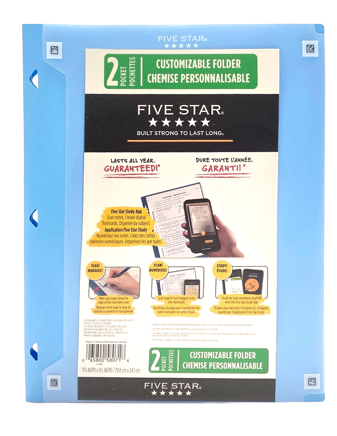 Classeur à deux pochettes Five Star Clearview bleu