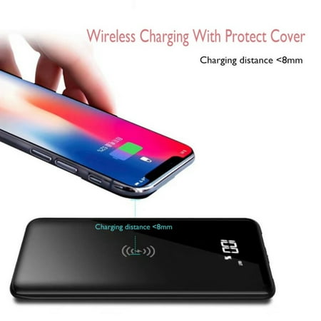 Qi Wireless 10000mAh Power Bank 2USB LCD LED Portable Phone Fast Charger Mirror Surface Lightning Micro USB Input For iPhone