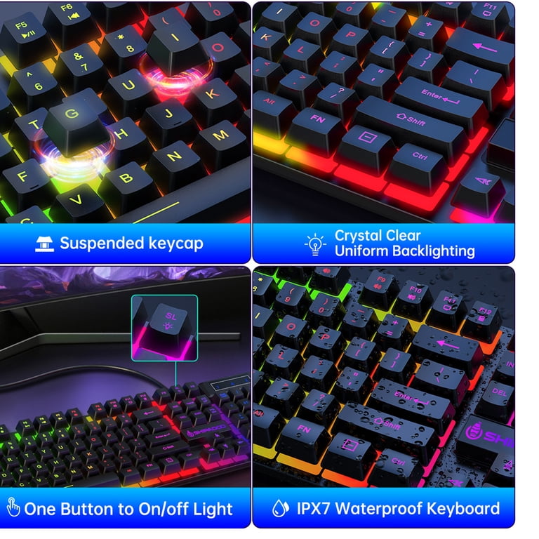 Wired Backlit Keyboard And Mouse Combo - Large Print LED Keyboard With Adjustable Brightness