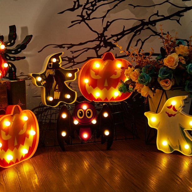 Halloween Decorations Pumpkin Lights Spider Bat Ghost Halloween Window