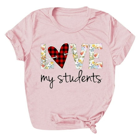 

Women s Valentine s Day Short-sleeve T-shirt Fashion Love Printed Round Neck Solid Top Ladies Casual Loose Tee Blouse
