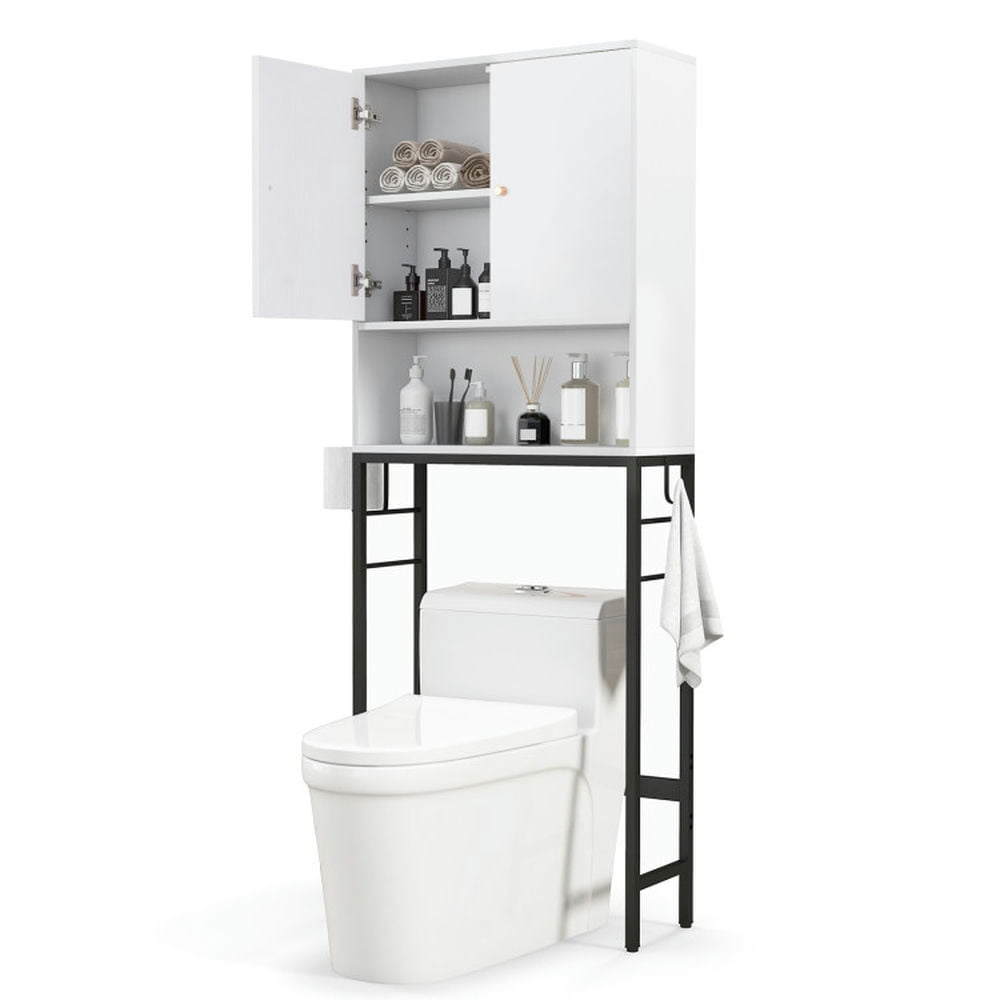Finihen Toilet Storage Cabinet, Storage Shelf, Over The Toilet Storage Cabinet with 2 Doors and Adjustable Shelf, for Bathroom, White
