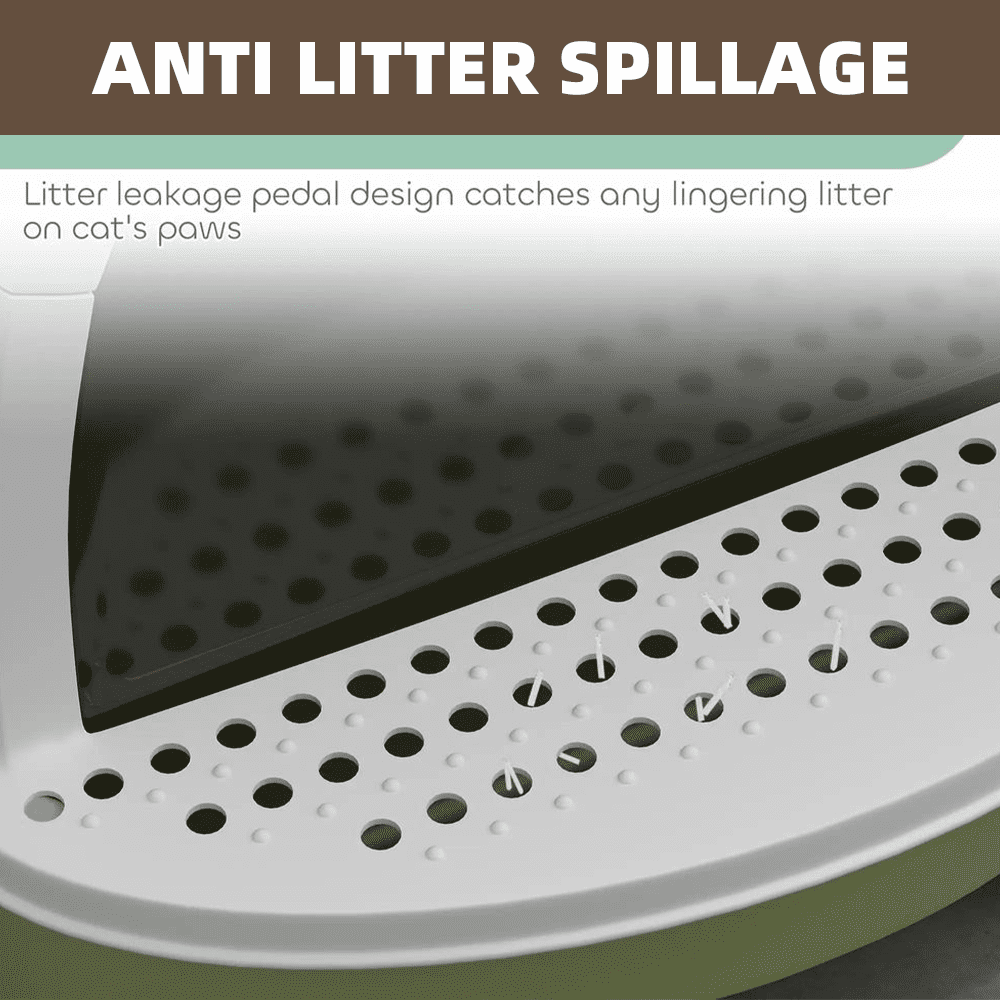 LUMAMIN Cat Litter Box, Cute Arched Litter Boxes with Lid, Scoop, Deodorizing Bags, Odor Control and Litter Retention Pedal for Cats under 10 lbs,  15.9" x 20.5" x 15.4" inches, Green White