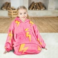 thumbnail image 5 of Solaris Kid's Oversized Wearable Blanket Hoodie Sweatshirt, Warm Comfortable Sherpa Fleece Pullover with Large Front Pocket for Teens (7-16 yr) Youth Boys, Girls, Pink Thunder, 5 of 7