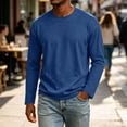 thumbnail image 4 of Men's Crew Neck Long Sleeve T Shirt, Solid Color, Loose Fit, Spring Autumn Casual Top For Male, 4 of 6