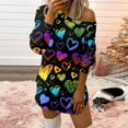 thumbnail image 2 of Mini vestido con hombros descubiertos y manga larga con cuello redondo y estampado de corazón cómodo y suelto para mujer Fridja  NMB2435, 2 of 5