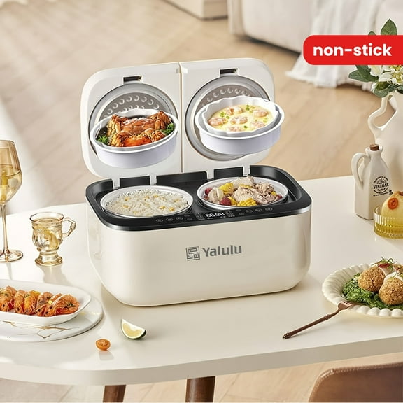 Double-Boil Rice Cooker, Multifunctional Rice Cooker, 1.32gal Capacity, Steam Cooking, Non-stick Inner Pot
