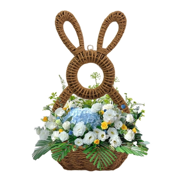 Basket Clearance! Easter Decorative Bunny Hanging Woven Basket, 15"x9" Open-Style Rattan Door Decor for Floral Bouquets, Holiday Treats Indoor Outdoor Spring Easter Decoration, Easter Gift for Family