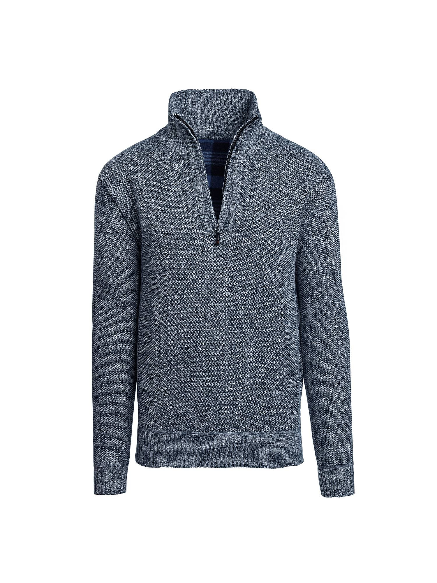 Alta Men's Fleece Lined Casual Half-Zip Mock Neck Sweater- Light Blue Jacket - S
