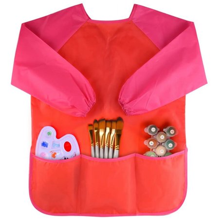 Childrens Kids Toddler Red Waterproof Play Apron Smock with 3 Roomy Pockets - Painting, Baking, Cooking, Smock - Age 2-4 Years (Paints and Brushes not Included)