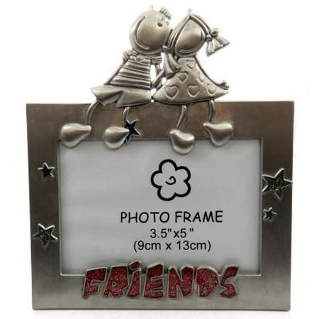 - Picture frame with cartoon boy and girl sitting on top of the frame and the word
