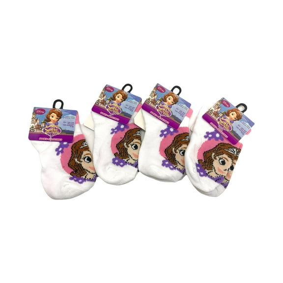 4pk Disney's Sofia the First Portrait White Colored Kids Socks (Size 4-6, )