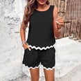 thumbnail image 2 of Nrmvnmi Women's Summer Outfits 2 Piece Color Block Scalloped Sleeveless Round Neck Tank Top and Wide Leg Shorts Lounge Sets Black MMothers Day Gifts, 2 of 6