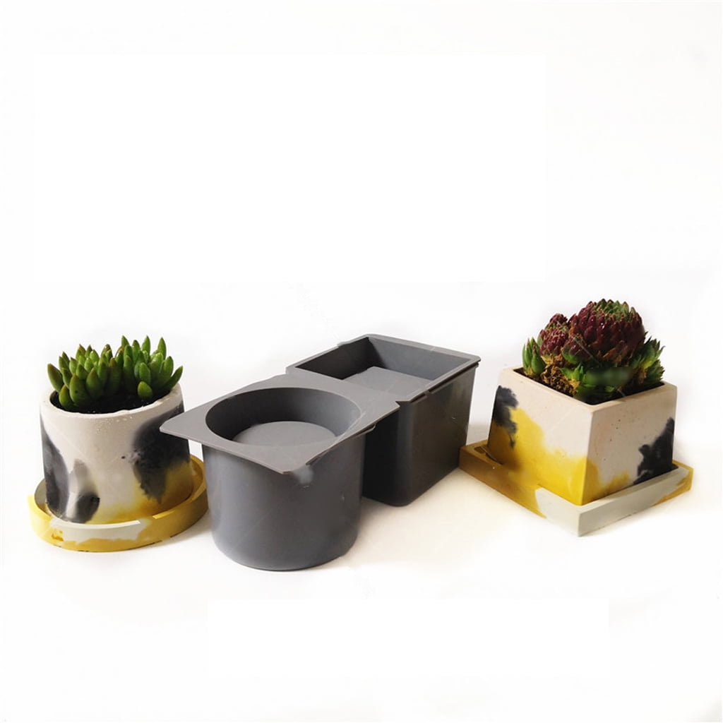 Techinal Concrete Flowerpot Mold Sqaure Round Resin Succulent Plants Pot Silicones Molds