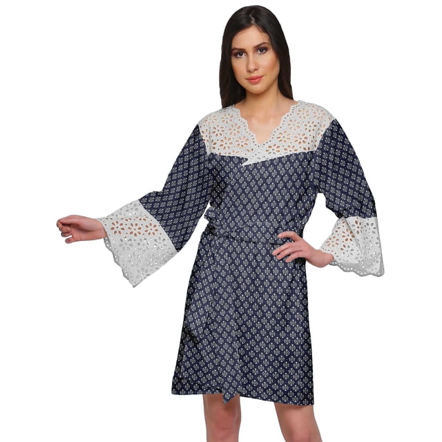 Moomaya Cotton Robe Plus Size Women Dressing Gown Printed Nightwear With Lace
