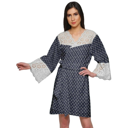 

Moomaya Cotton Robe Plus Size Women Dressing Gown Printed Nightwear With Lace