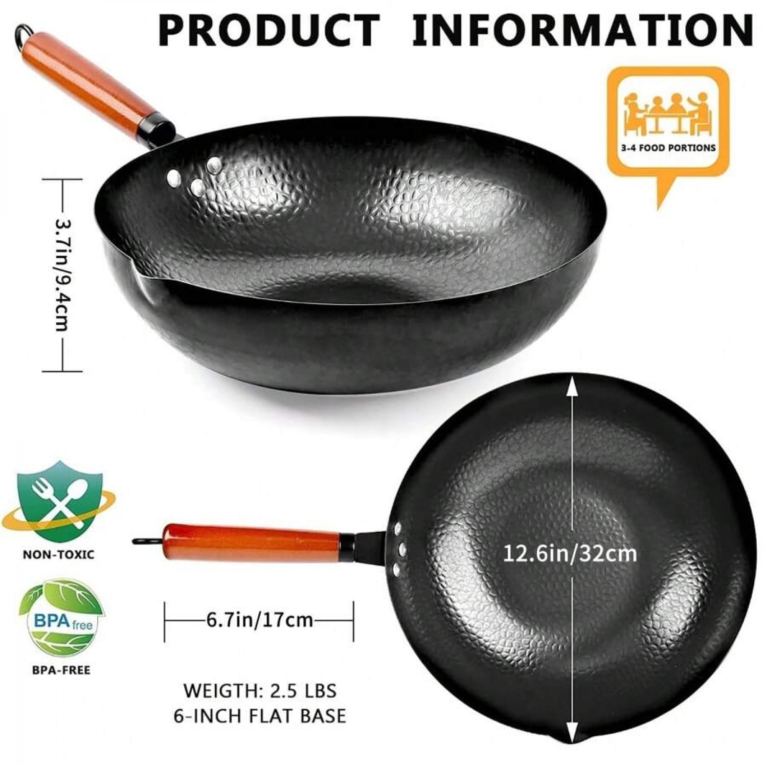 NTGFU 12.6'' Carbon Steel Wok Pan, 14 Piece Stir Frying Pans Set with Wooden Lid & Cookwares, No Chemical Coated Flat Bottom Chinese Woks for Induction