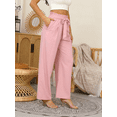 thumbnail image 5 of Gleelaud Women's Wide Leg Pants with Pockets Lightweight High Waisted Adjustable Tie Knot Loose Trousers Pink, 5 of 7
